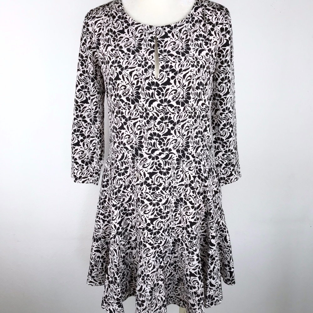 Club Monaco |  Silk Black/Ivory Floral Print Dress